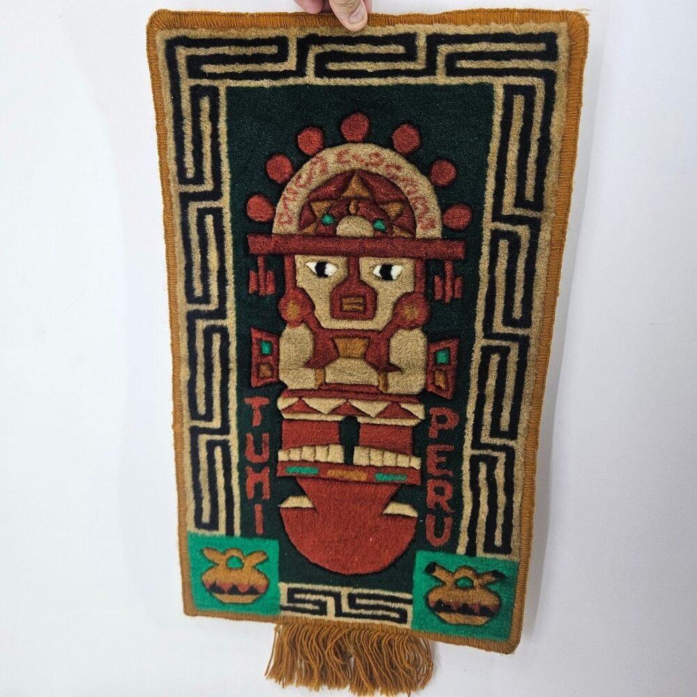 Vintage Peruvian Tumi Figure Wall Hanging Tapestry Textile Art Peru Handmade
